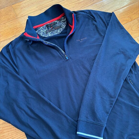 Ted Baker Performance Long Sleeve 1/4 Zip Golf Pullover Sweatshirt Mens L Blue - Picture 1 of 11